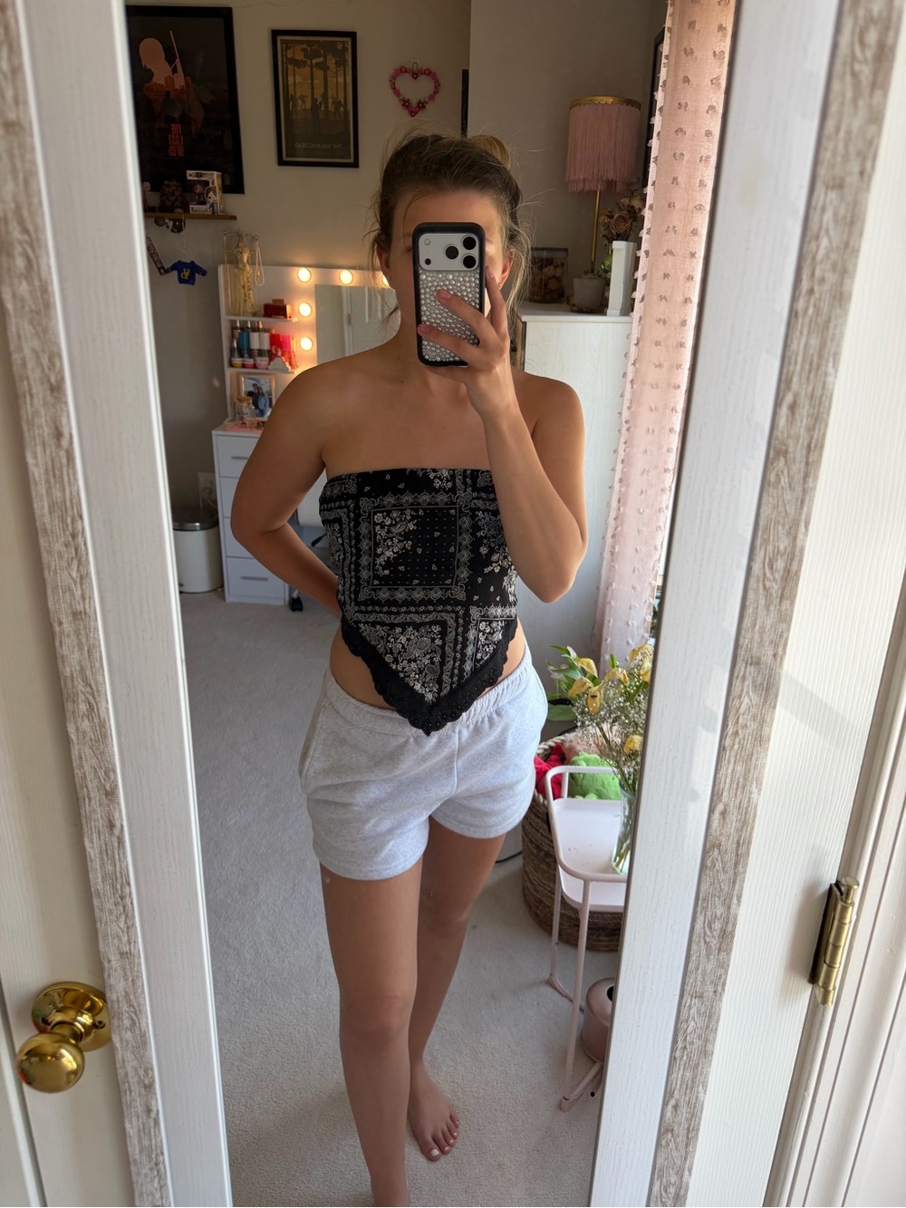 Black Bandana Print Strapless Crop Top